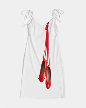 Red Tie Strap Split Dress with Ballerinas