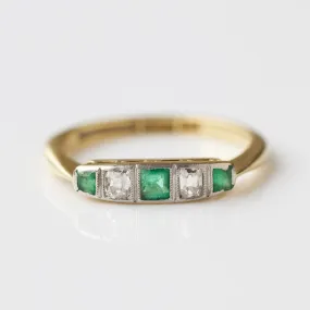 Antique Emerald Diamond Ring - UK Size L