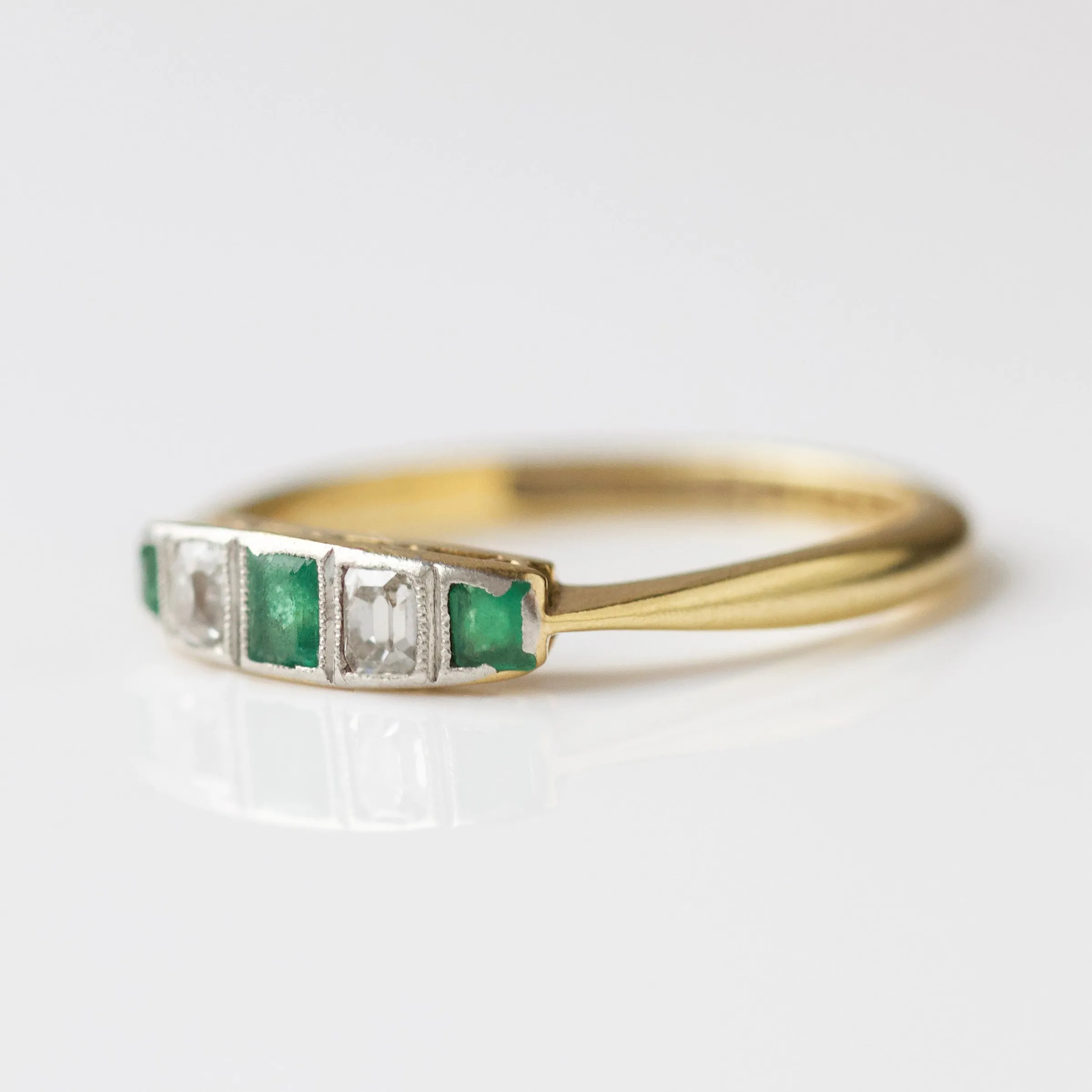 Antique Emerald Diamond Ring - UK Size L