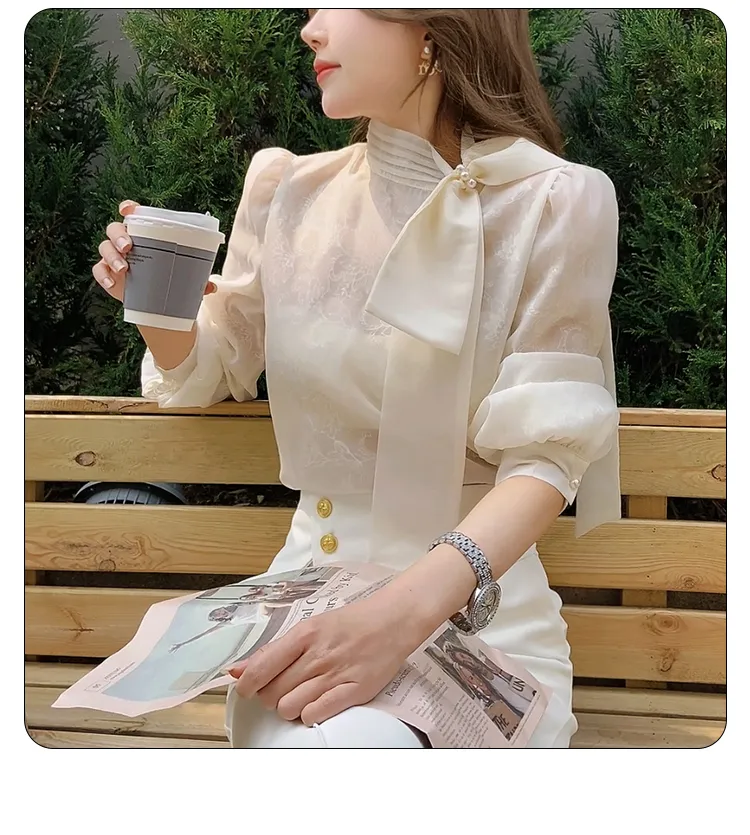 Long Sleeves Plain Office Elegant Top