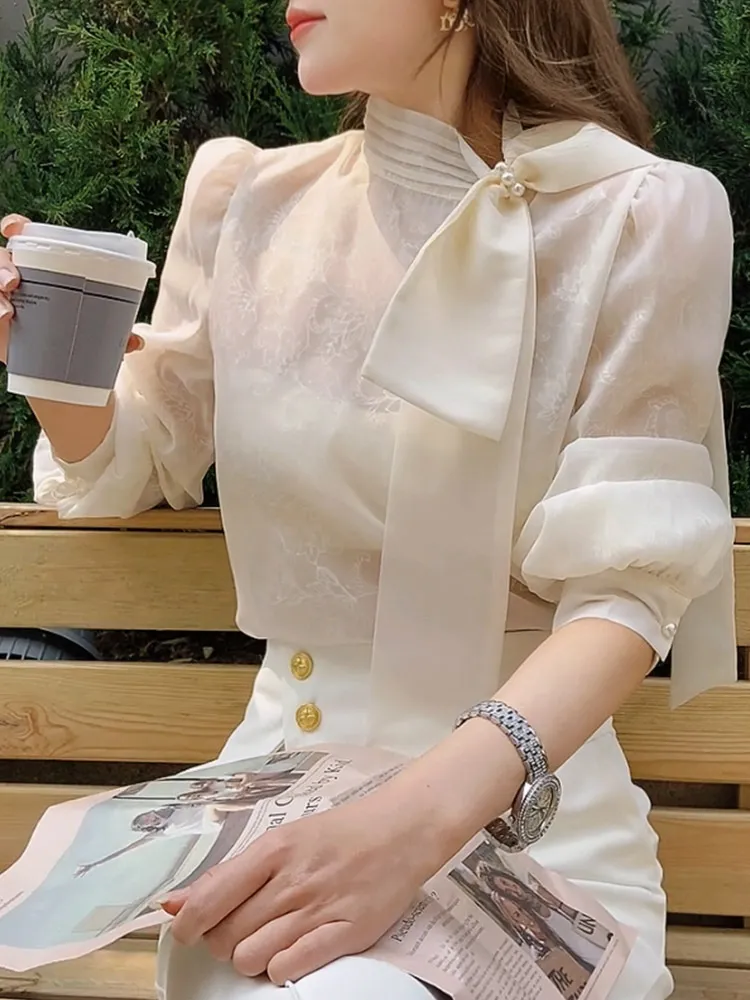 Long Sleeves Plain Office Elegant Top