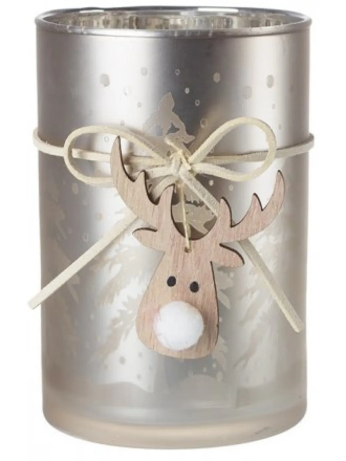 Festive Reindeer Glass T-Light Holder