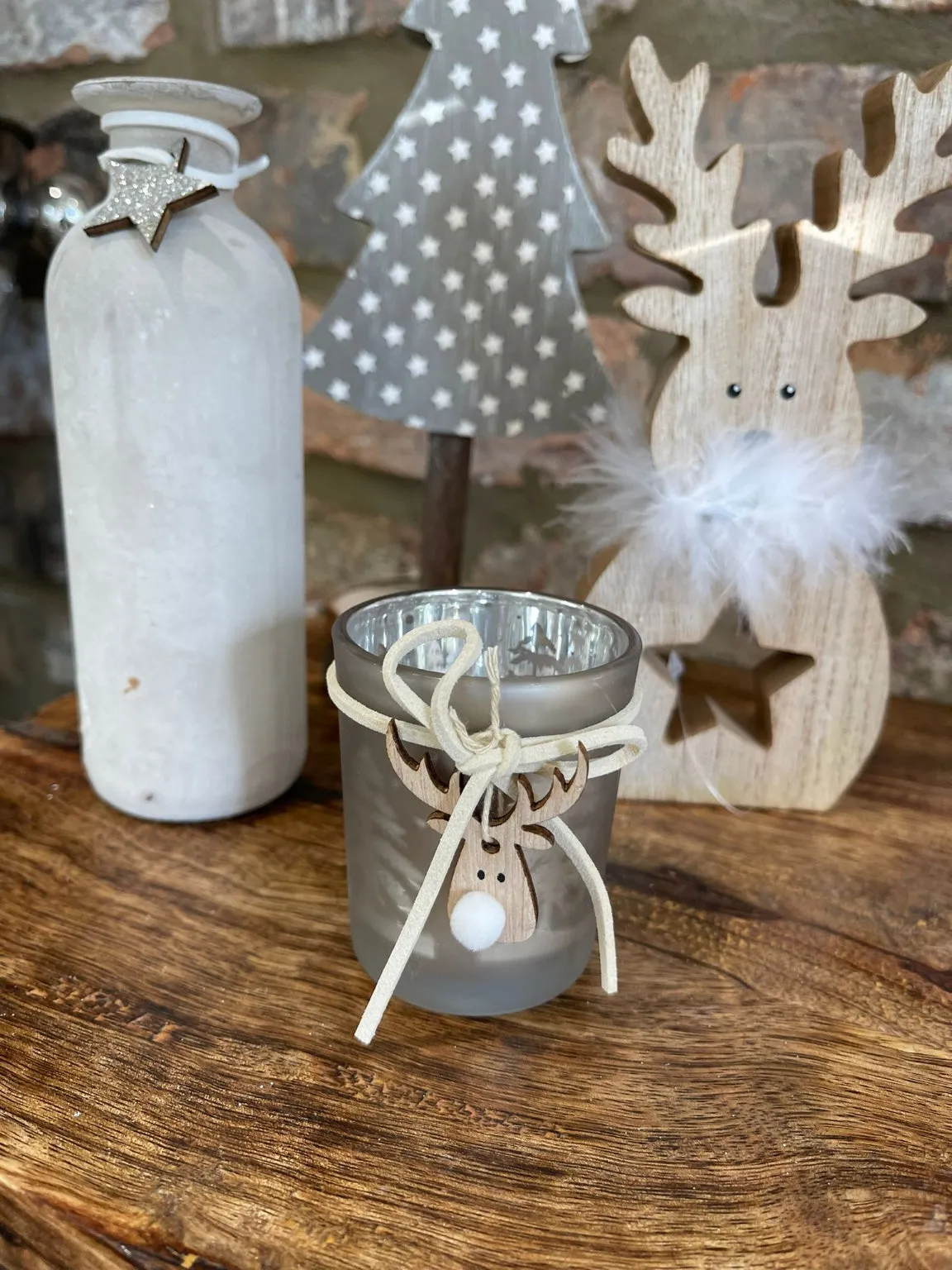 Festive Reindeer Glass T-Light Holder