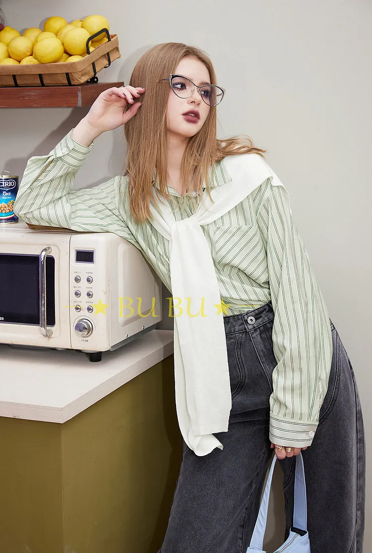 ELF SACK Stripes Casual Blended Long Sleeves