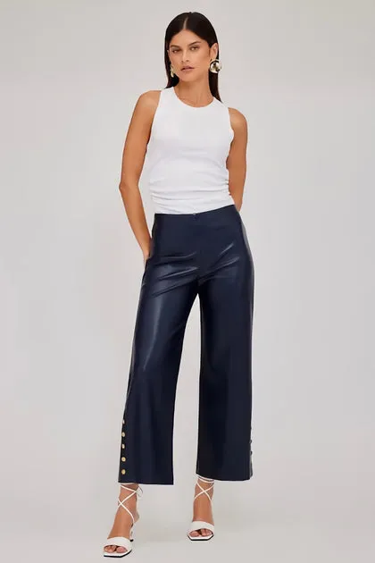 Faux Leather Button Hem Pant