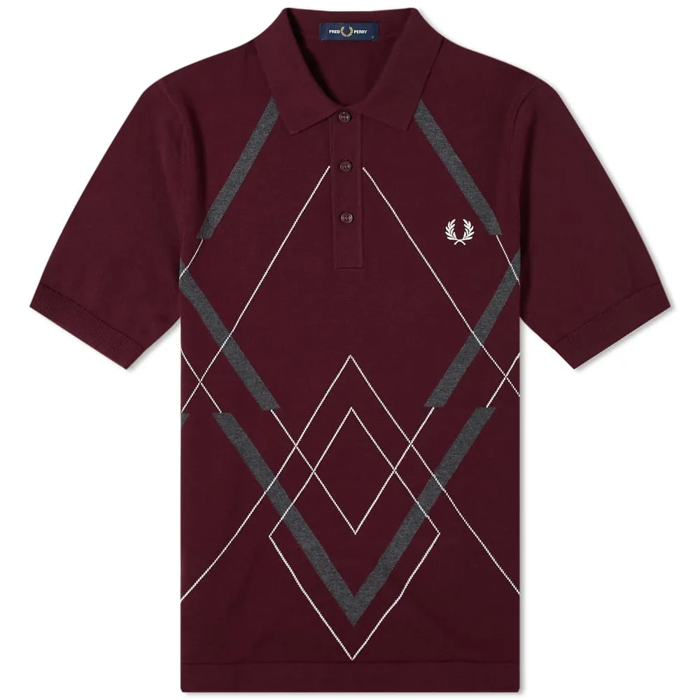 Fred Perry Argyle Knitted Shirt in Mahogany