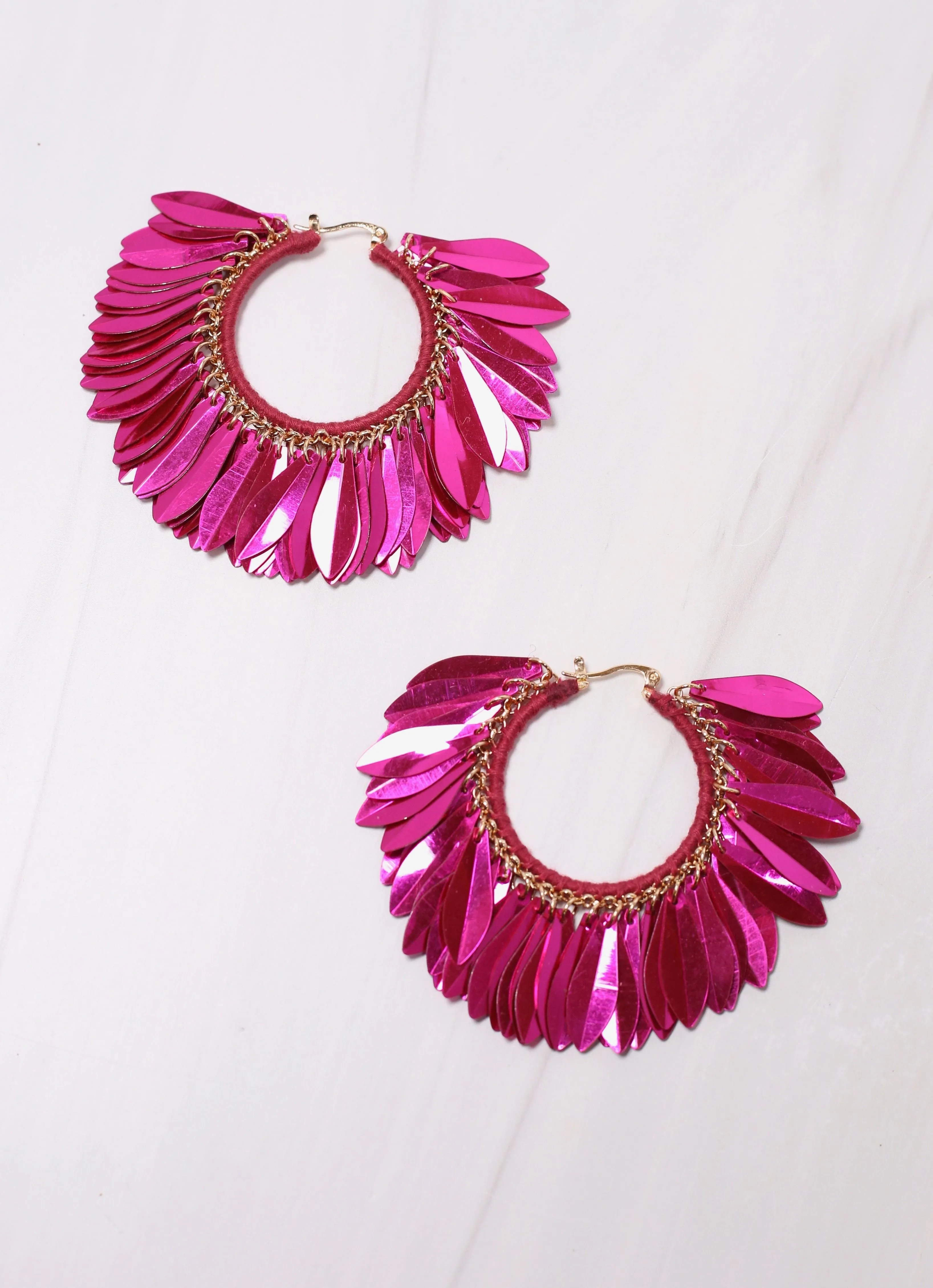 Fuchsia Ramson Sequin Hoop Earring