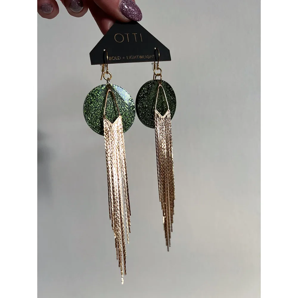 EMERALD glitter acrylic Fringe Earring with 18K Gold Glamour