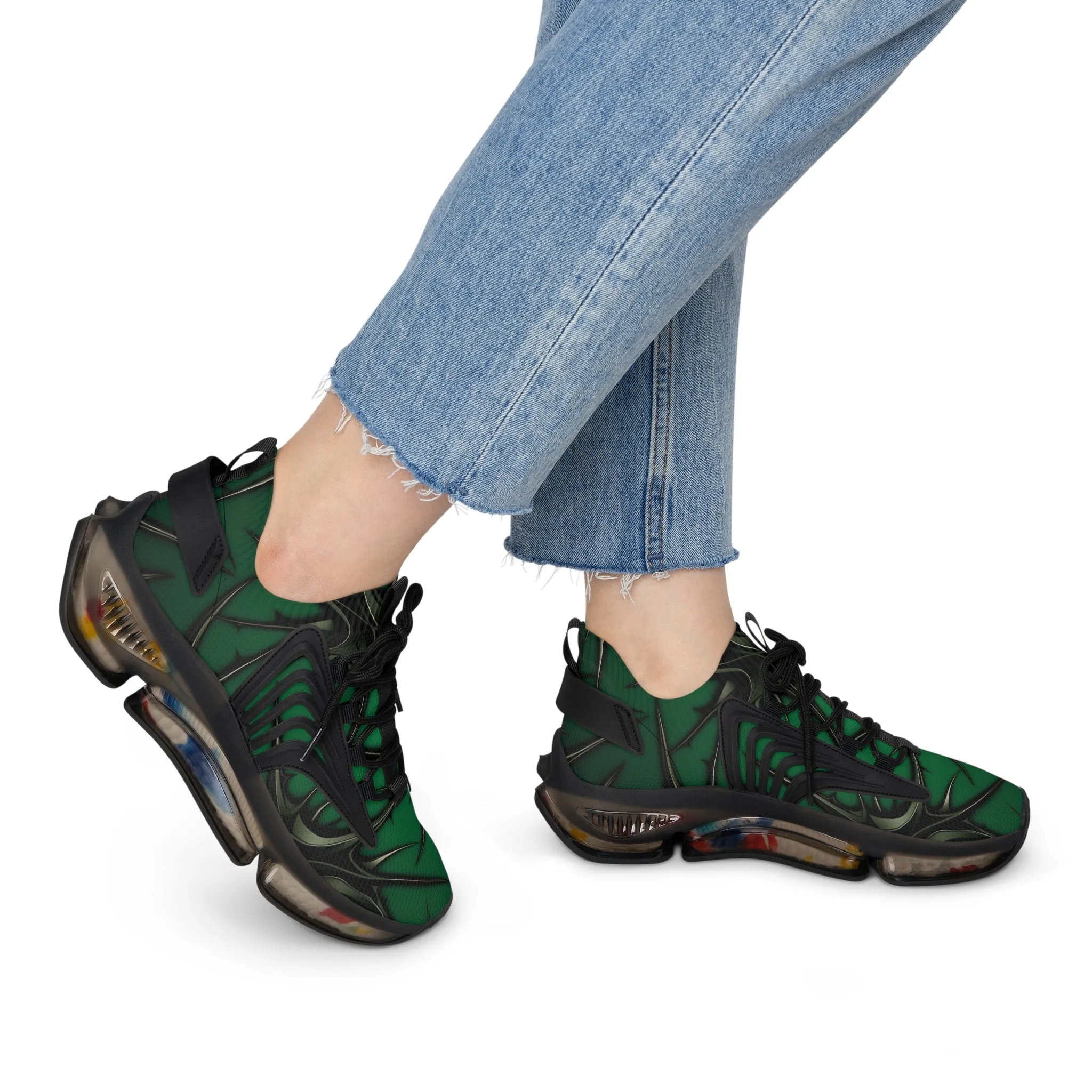 Green and Black Themed Women's Mesh Sneakers - Thorn Design TB-000004