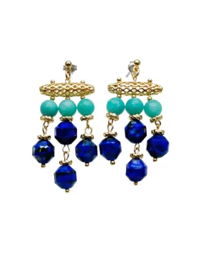 Green Amazonite and Lapis Tassel Earrings