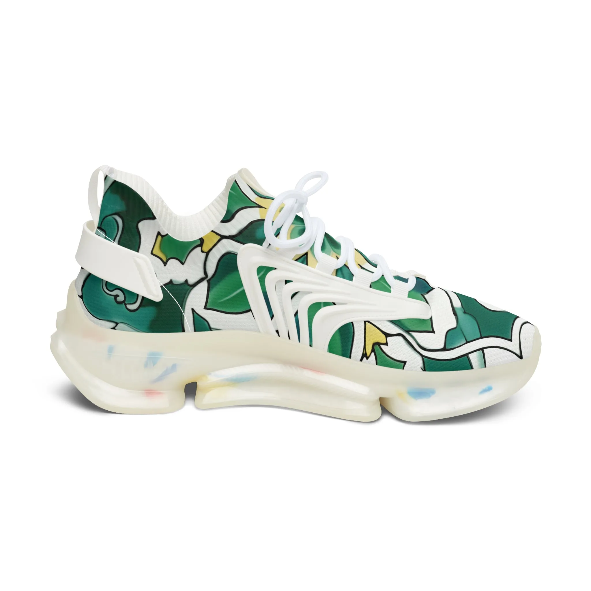 Green Floral Women's Mesh Sneakers featuring Unique Print FB-000016