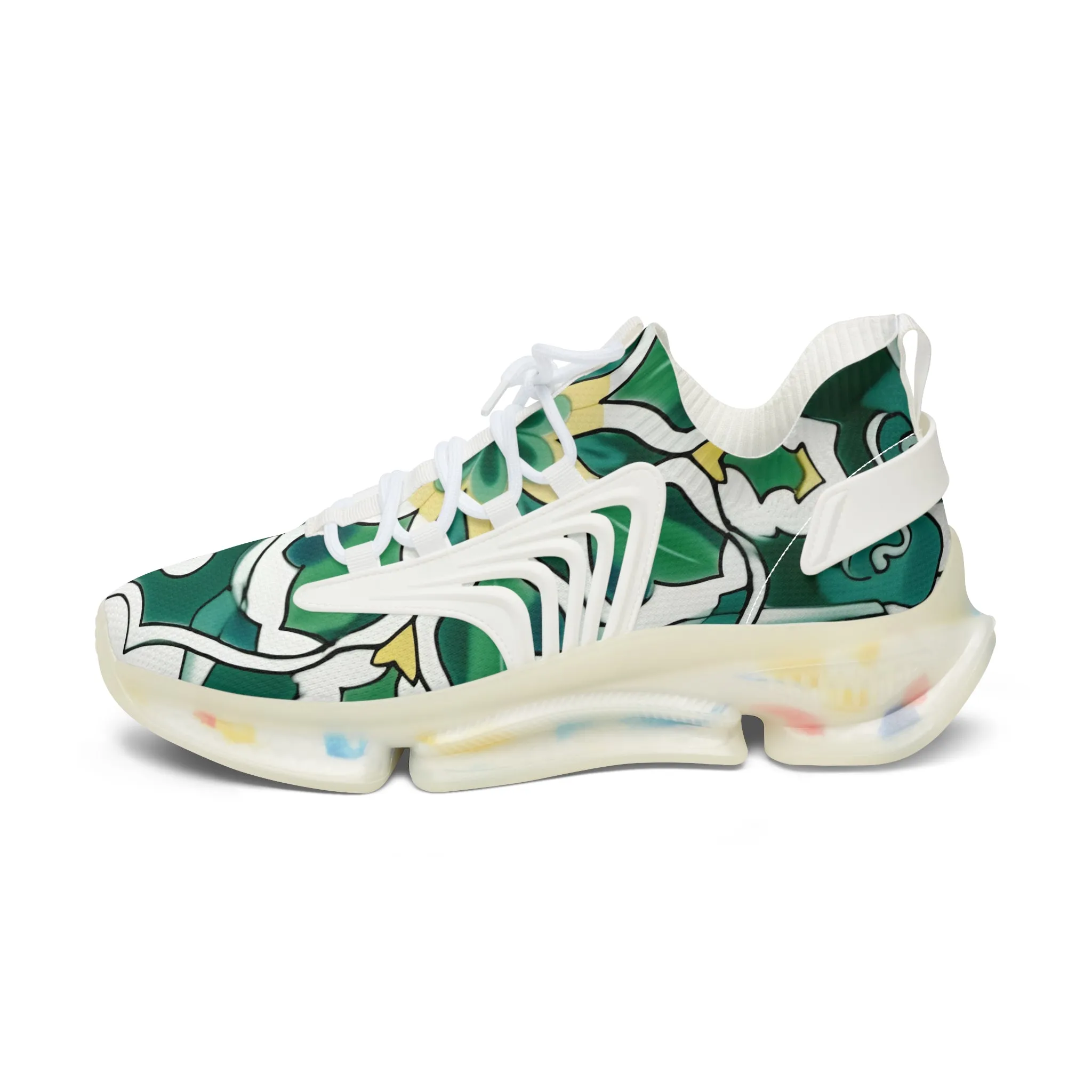 Green Floral Women's Mesh Sneakers featuring Unique Print FB-000016