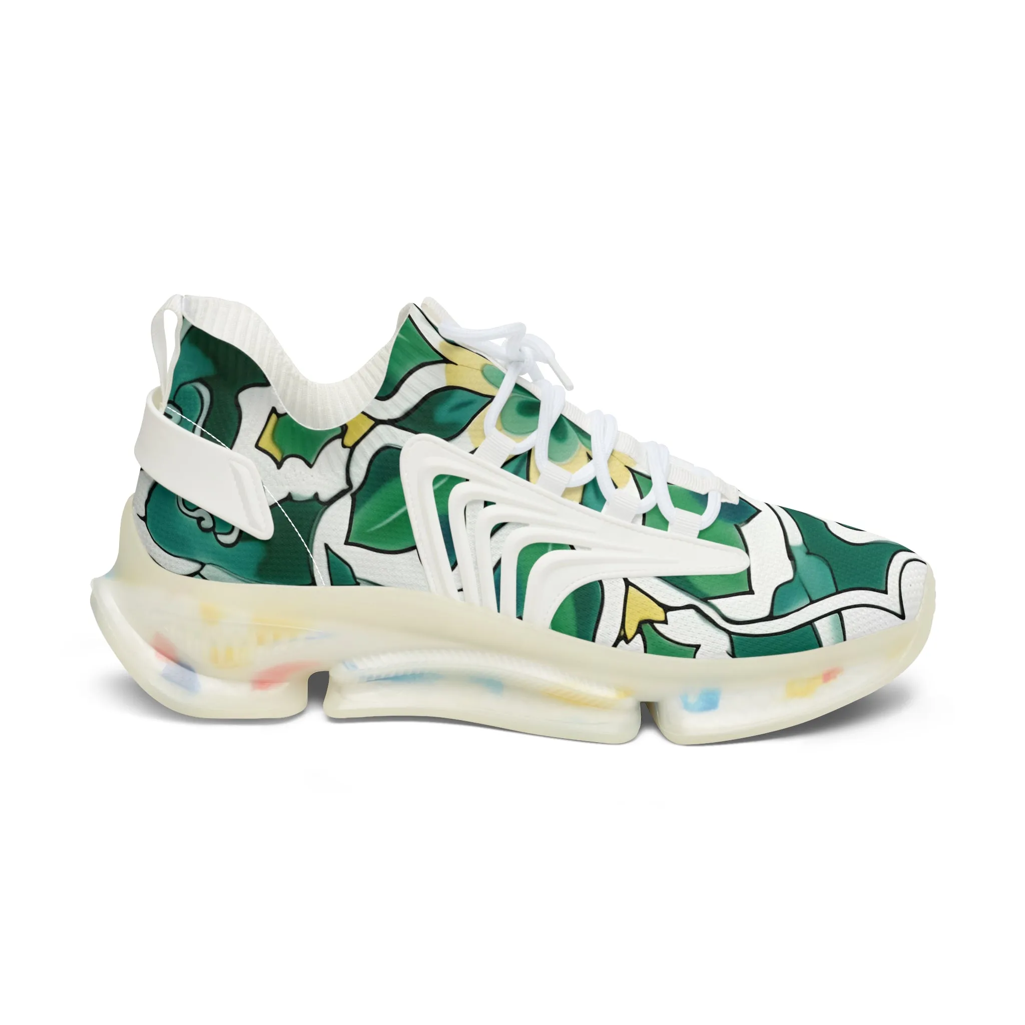 Green Floral Women's Mesh Sneakers featuring Unique Print FB-000016