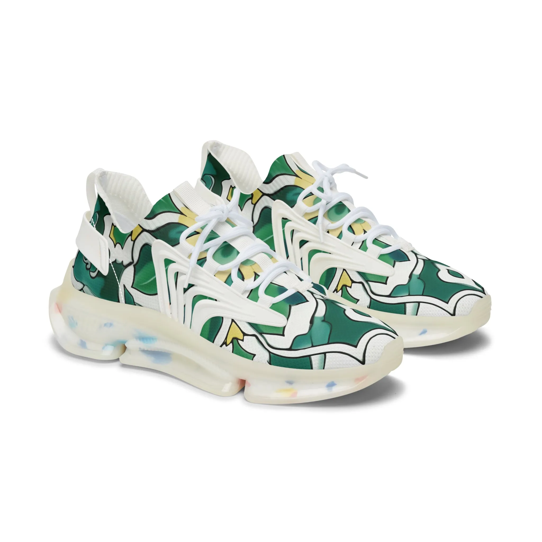 Green Floral Women's Mesh Sneakers featuring Unique Print FB-000016