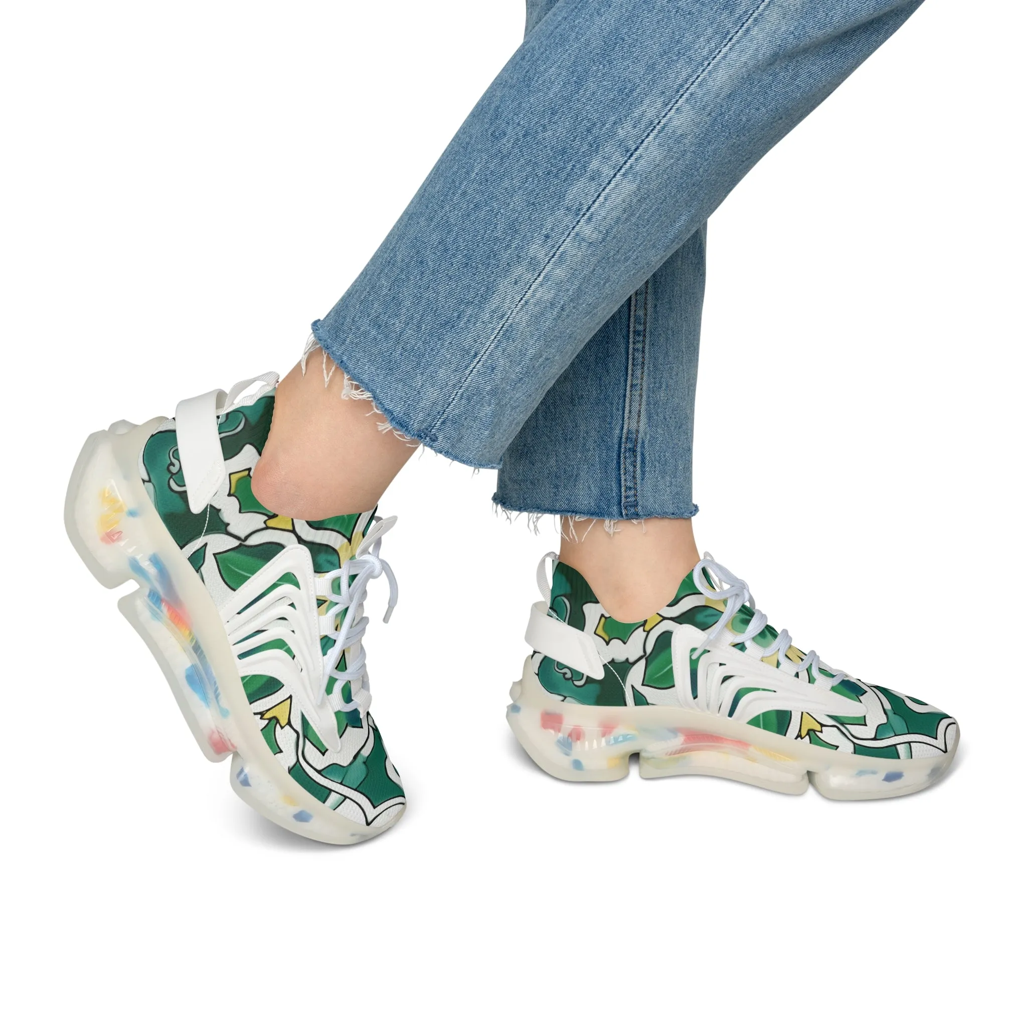 Green Floral Women's Mesh Sneakers featuring Unique Print FB-000016