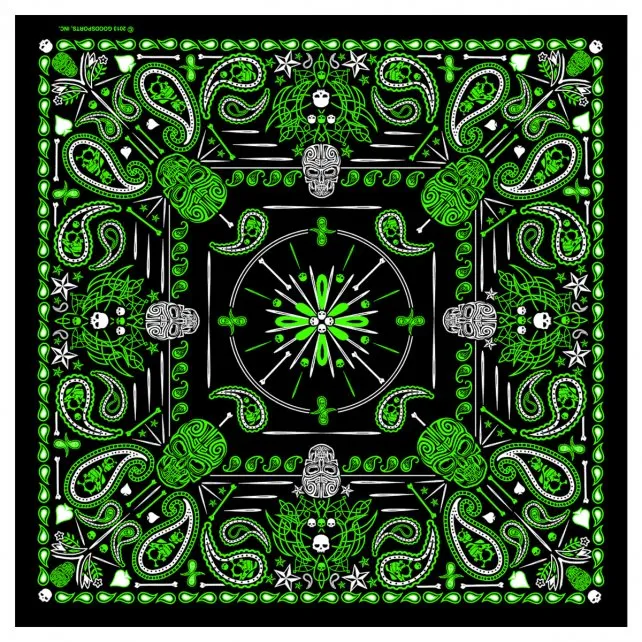 Green Paisley Skulls Bandana