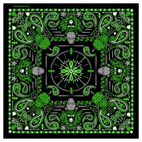 Green Paisley Skulls Bandana