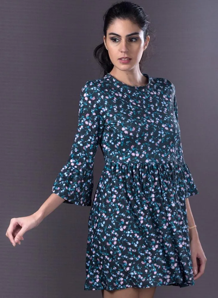 Floral Printed Dress Gathered Waistline