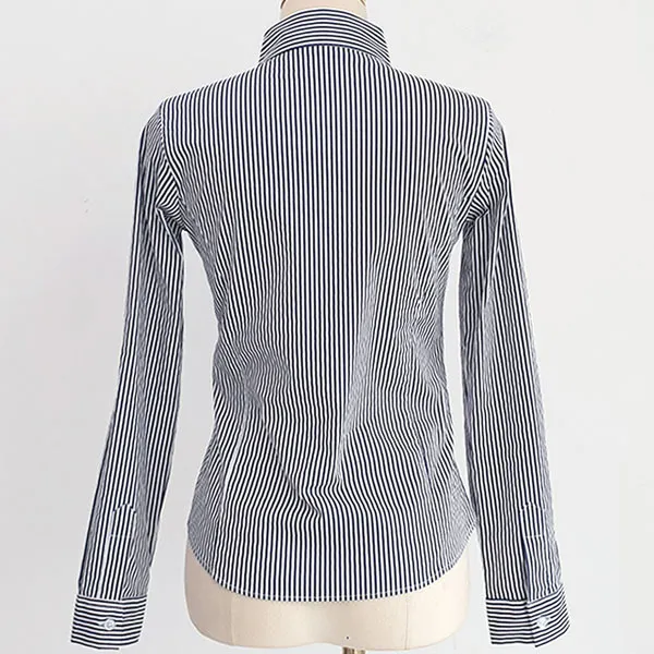 Long Sleeves Cotton Striped Casual Office Style