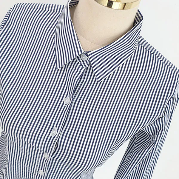 Long Sleeves Cotton Striped Casual Office Style