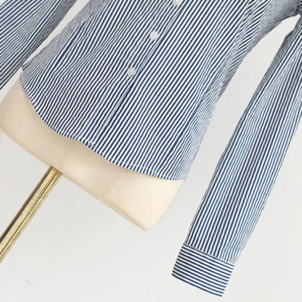 Long Sleeves Cotton Striped Casual Office Style