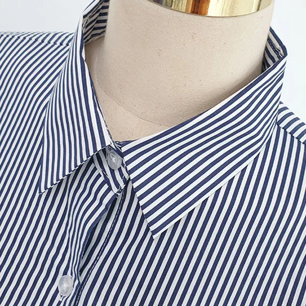 Long Sleeves Cotton Striped Casual Office Style