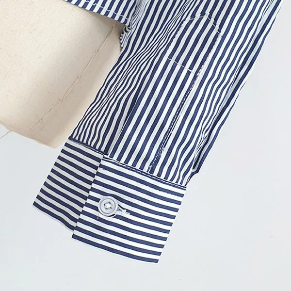 Long Sleeves Cotton Striped Casual Office Style