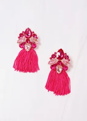 Hot Pink Tassel Earrings