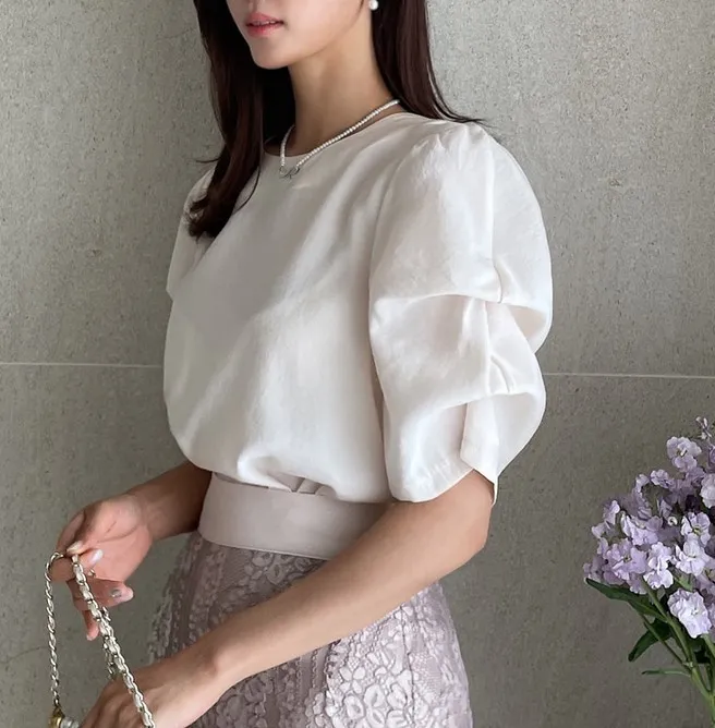 MARI Short Sleeve Elegant Office Blouse