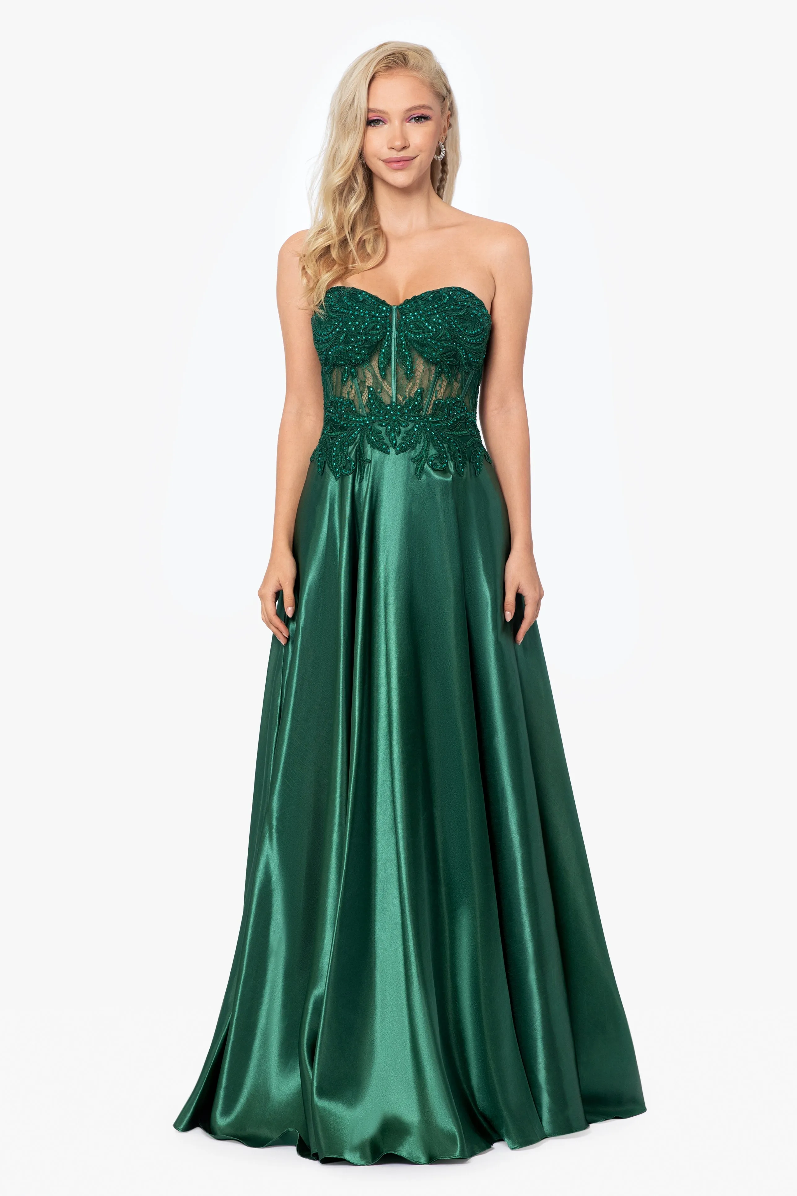 Charmeuse Illusion Bodice Applique Gown by Melissa