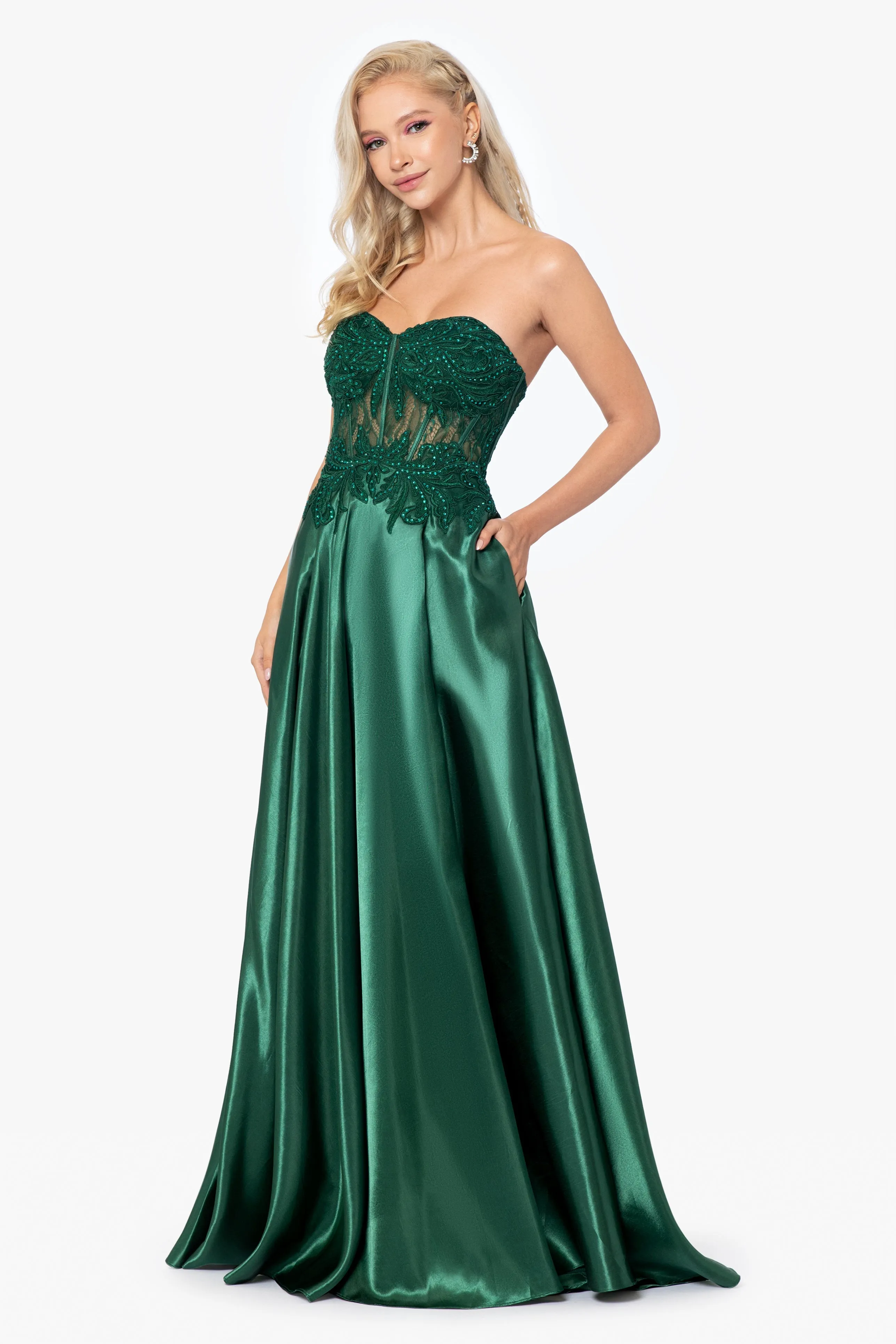 Charmeuse Illusion Bodice Applique Gown by Melissa