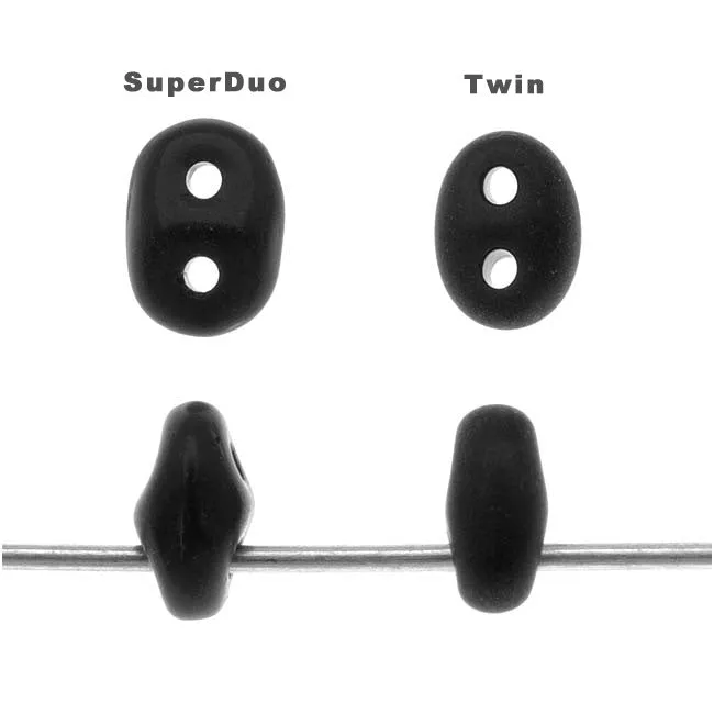 SuperDuo 2-Hole Czech Glass Beads Jet Black 2x5mm 8g Tube