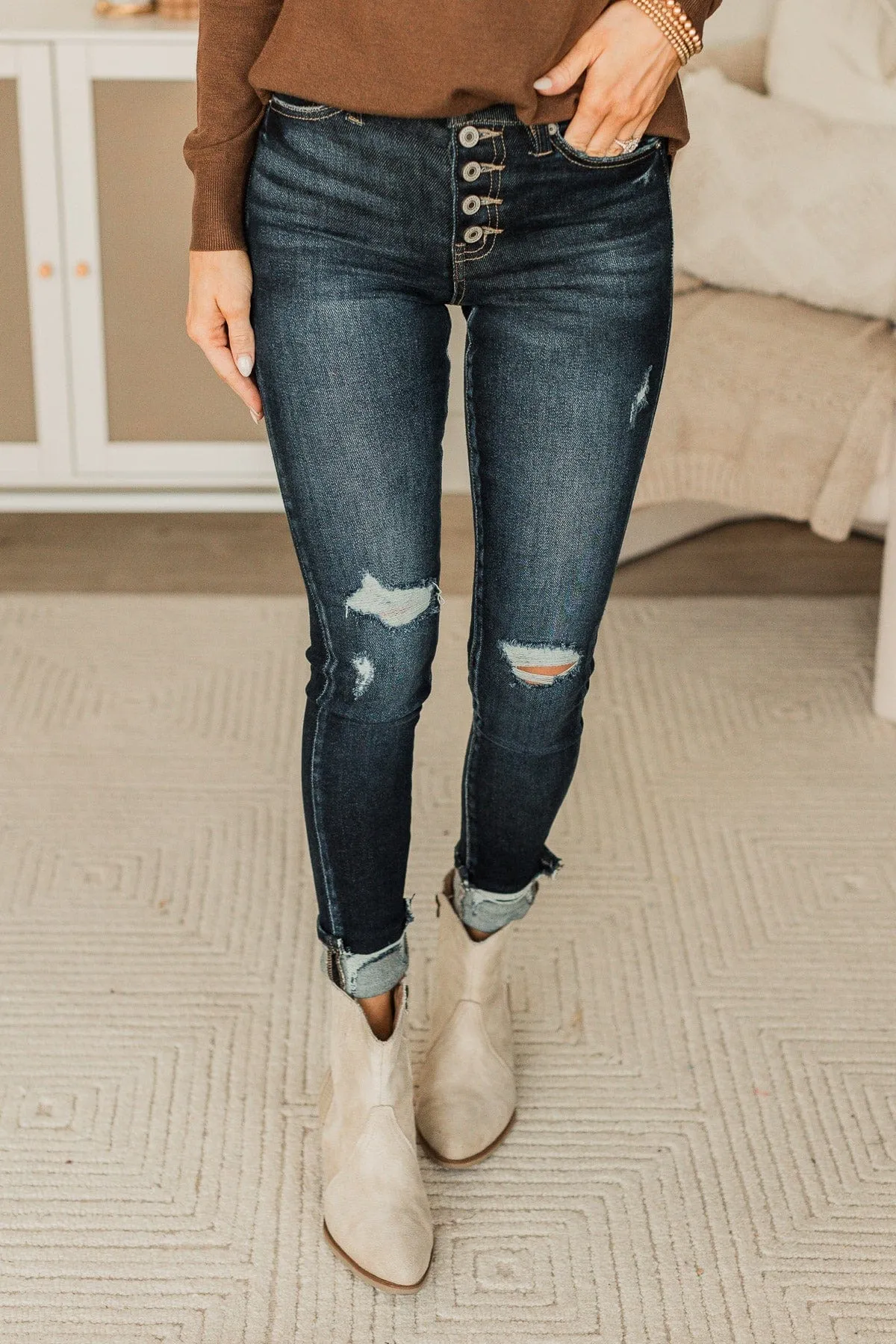 Button Fly Skinny Jeans