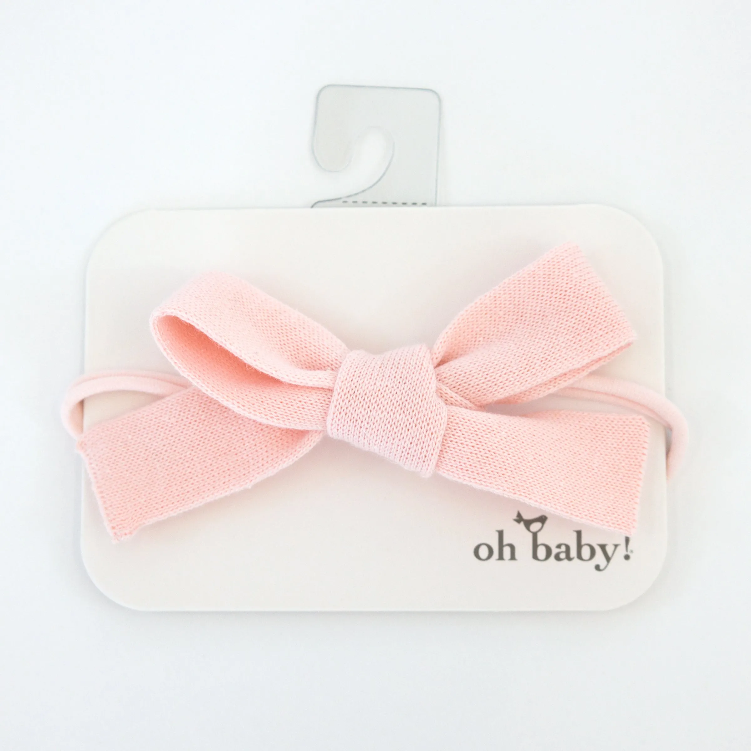 Knitted Bow on Nylon Headband - Pale Pink