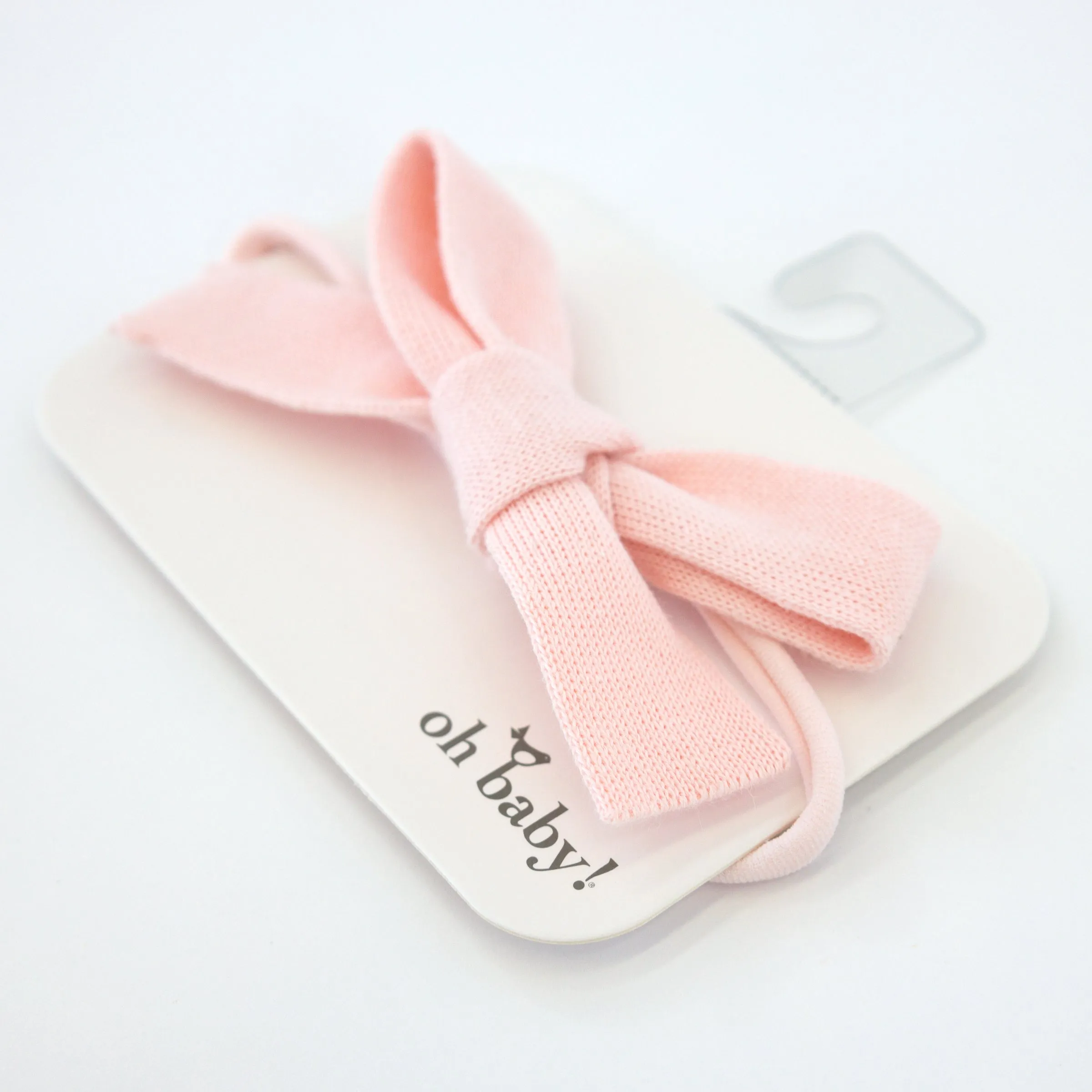 Knitted Bow on Nylon Headband - Pale Pink