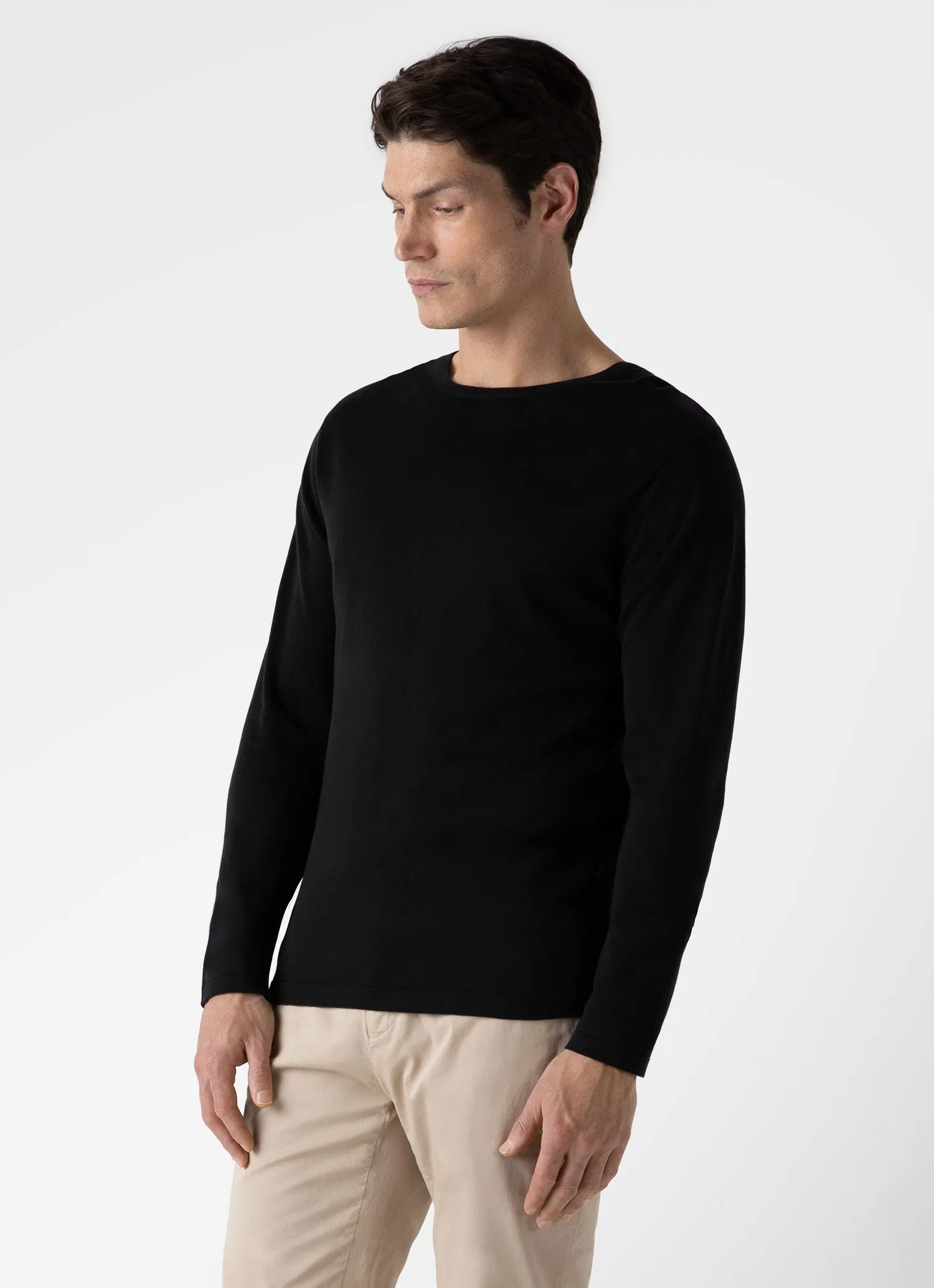 Black Cotton Crew Neck Jumper