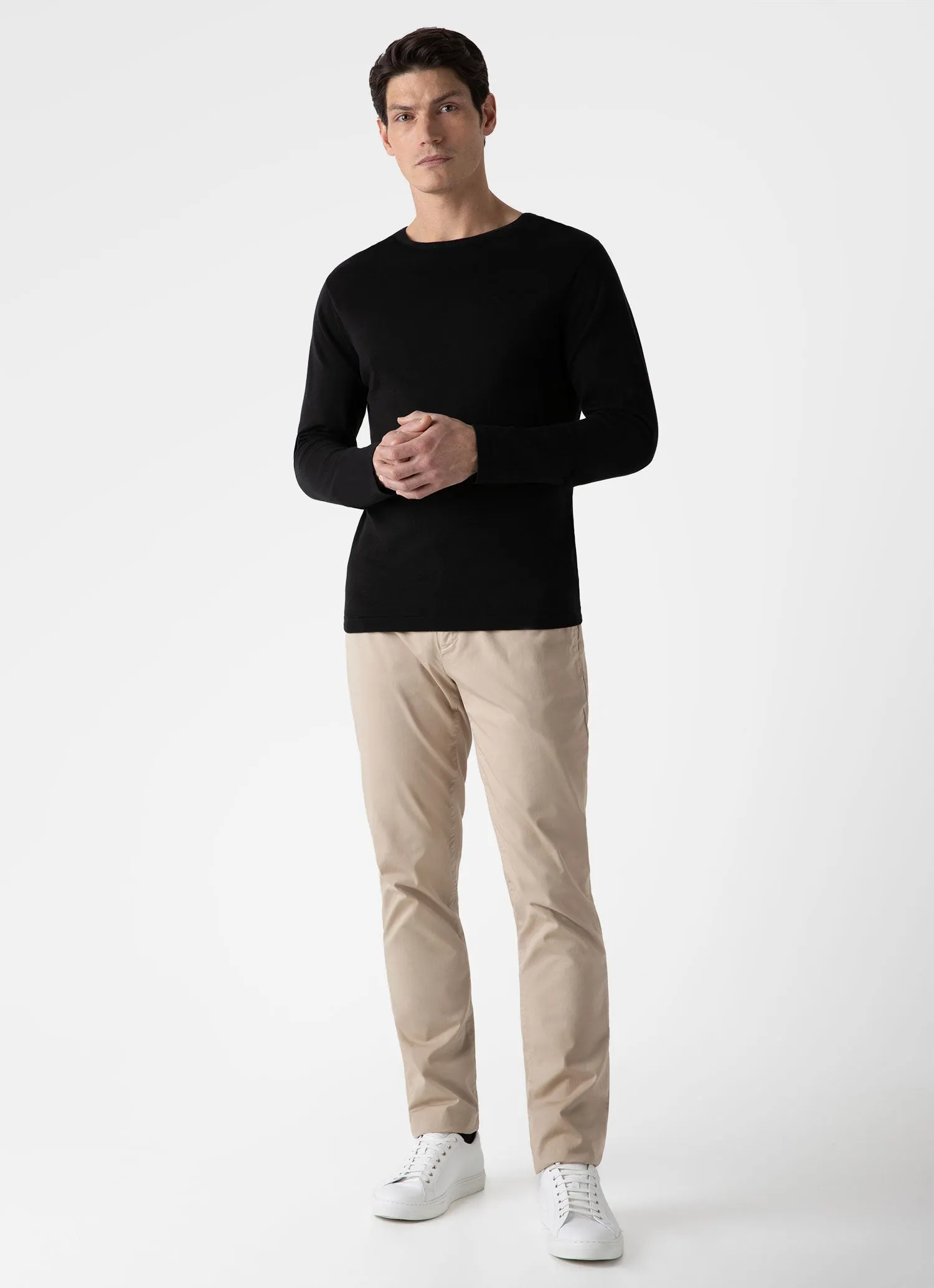 Black Cotton Crew Neck Jumper