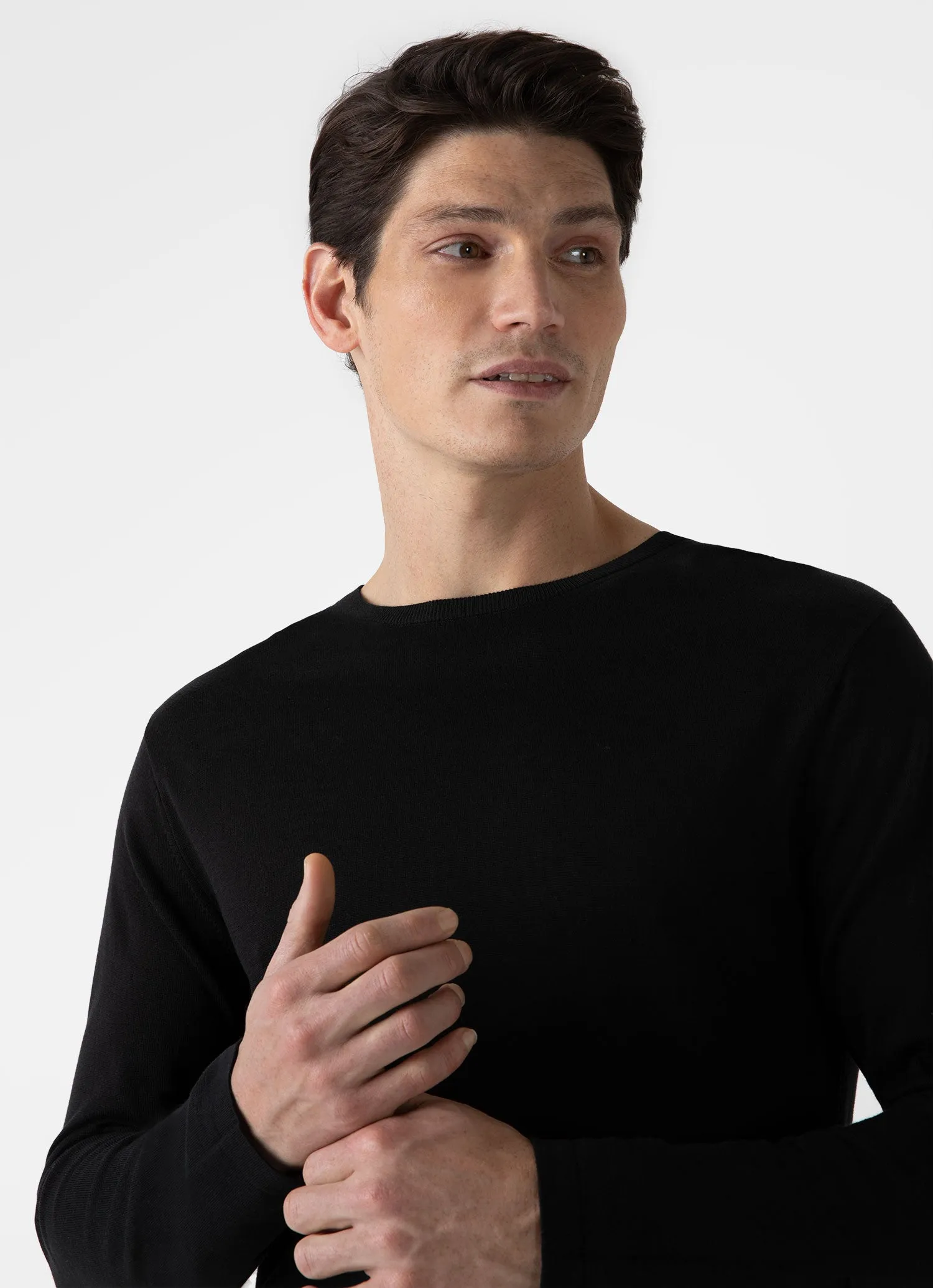 Black Cotton Crew Neck Jumper