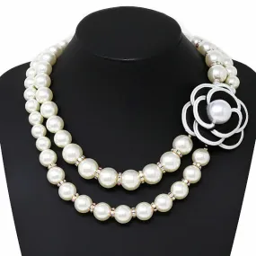 Flower Detail Pearl Beaded Layered Necklace