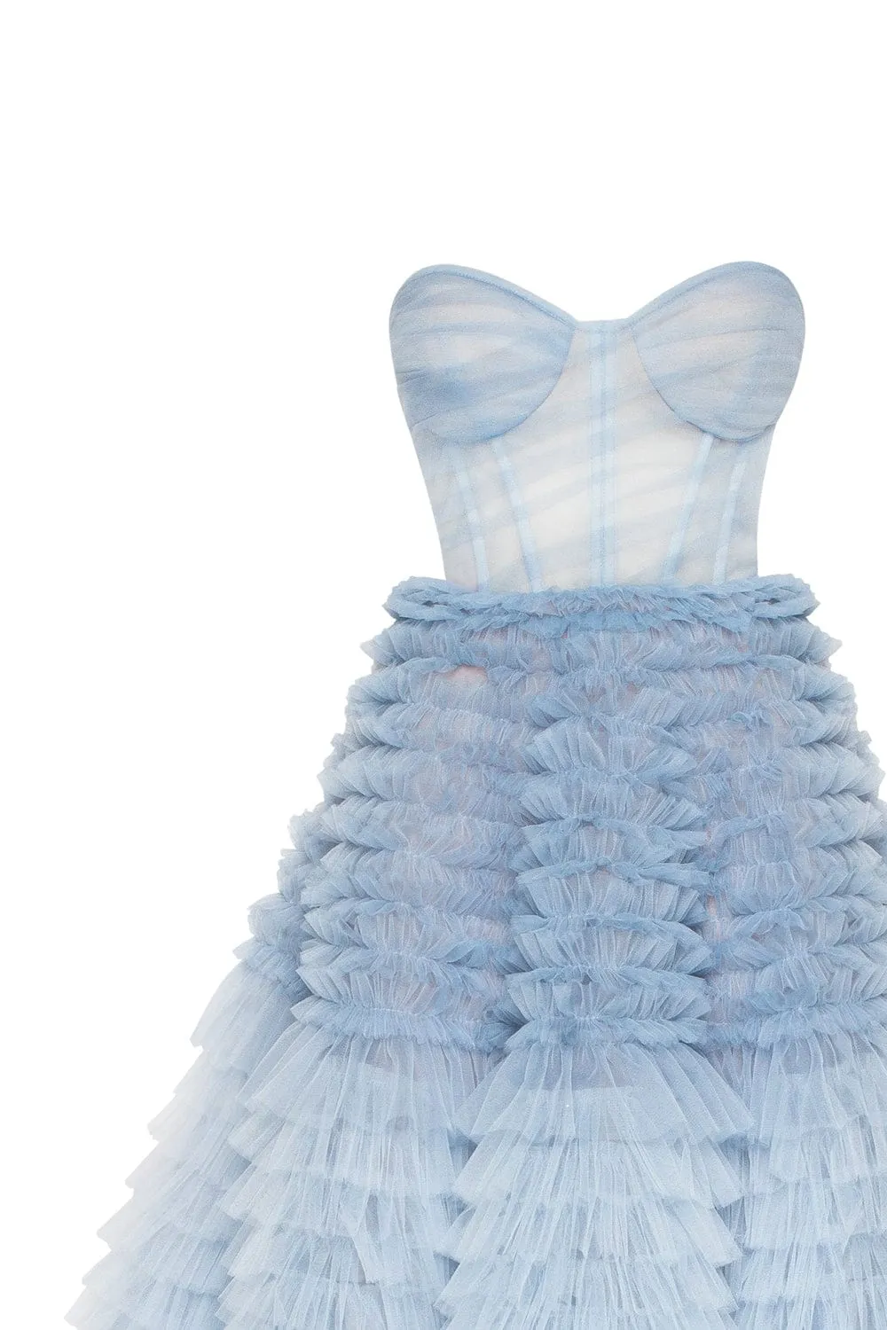 Fluffy Strapless Light Blue Dress