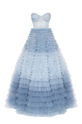 Fluffy Strapless Light Blue Dress