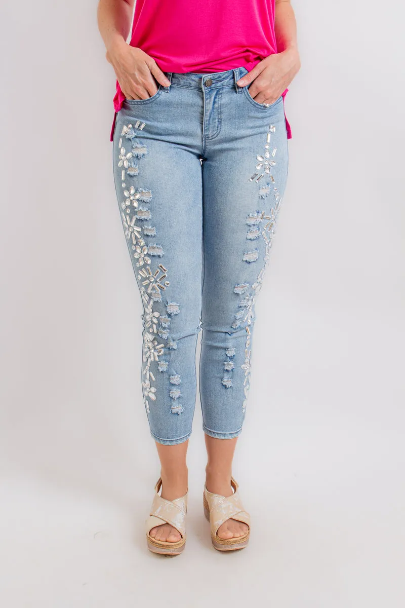 Light Wash Rhinestone Skinny Jeans