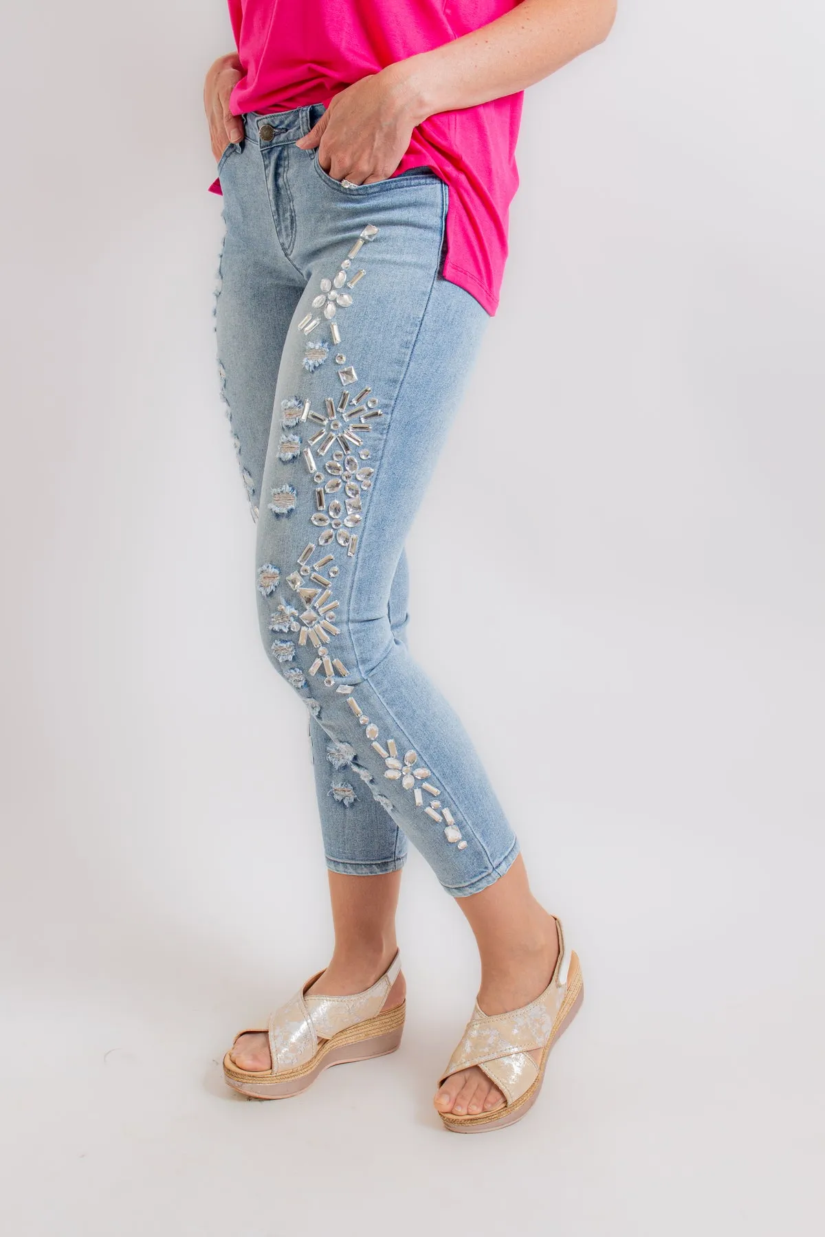 Light Wash Rhinestone Skinny Jeans