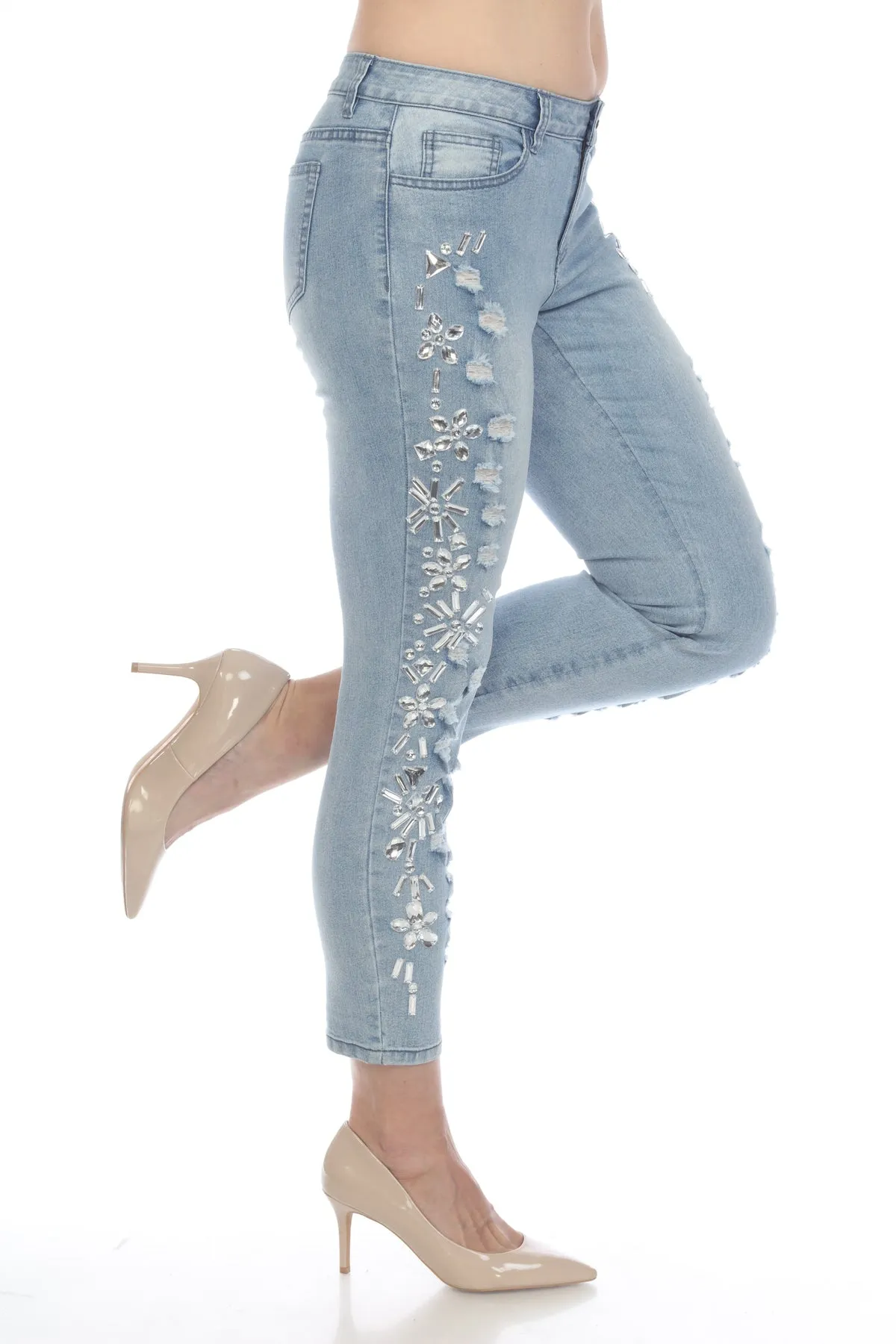 Light Wash Rhinestone Skinny Jeans