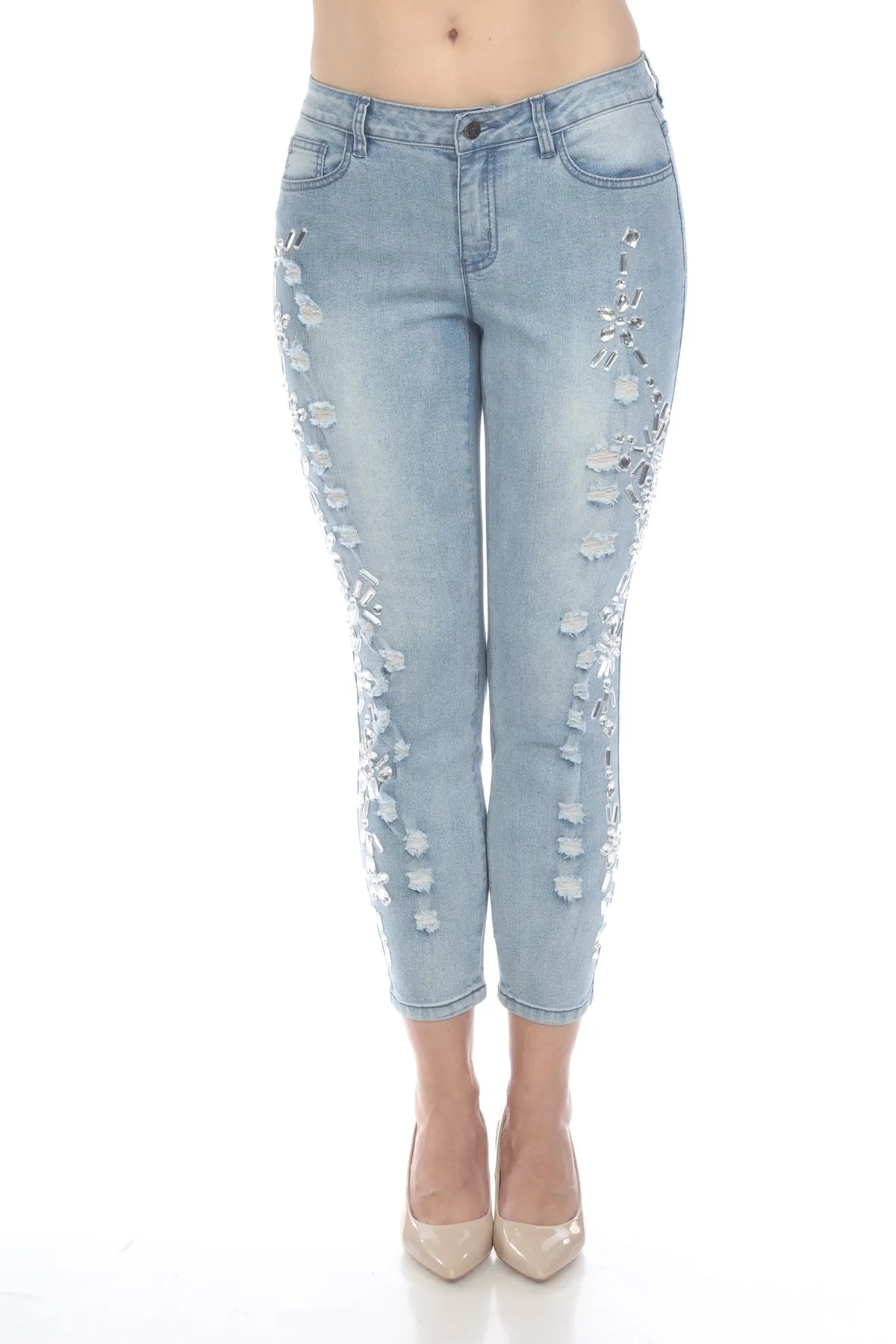 Light Wash Rhinestone Skinny Jeans