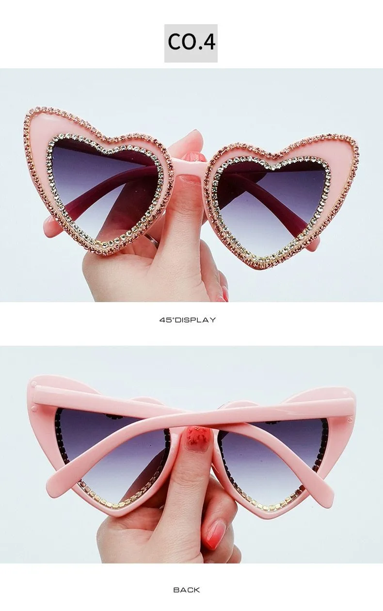 Luxury Diamond Crystals Heart-Shaped Cat Eye Sunglasses for Women