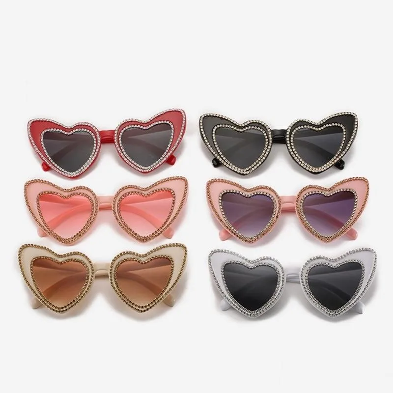 Luxury Diamond Crystals Heart-Shaped Cat Eye Sunglasses for Women