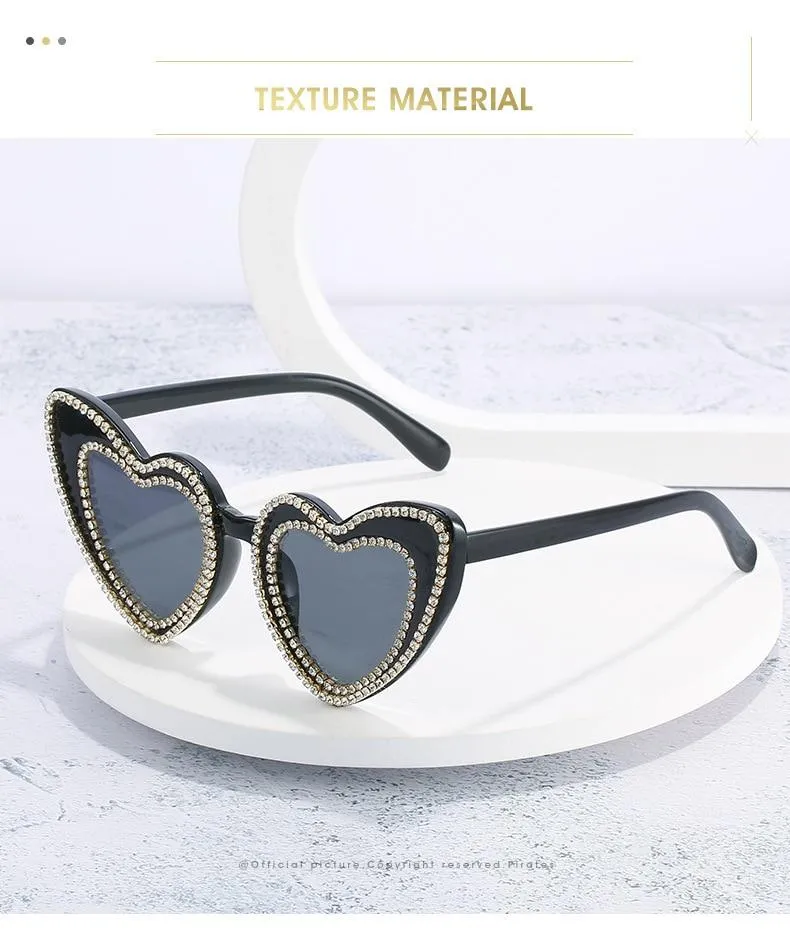 Luxury Diamond Crystals Heart-Shaped Cat Eye Sunglasses for Women