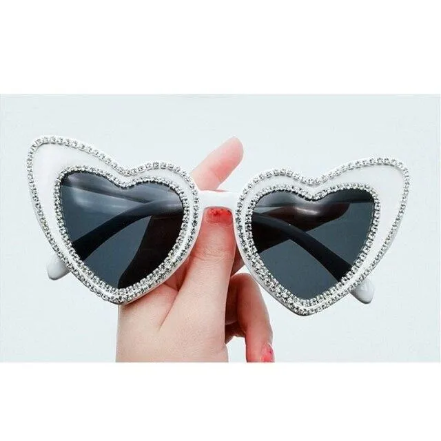 Luxury Diamond Crystals Heart-Shaped Cat Eye Sunglasses for Women