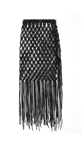 Black Macramé Fringe Skirt